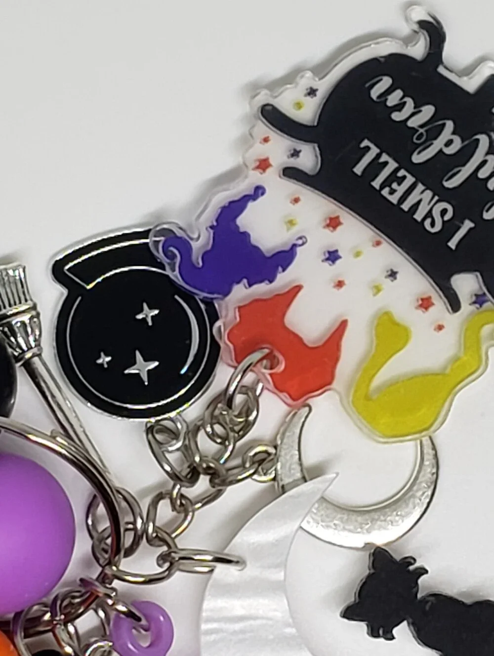 Handmade Halloween Hocus Pocus Silicone Focal Bead Wristlet Keychain Bracelet